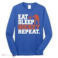 Hockey Gift Retro Eat Sleep Hockey Repeat Gift Long Sleeve Shirt thumb 0