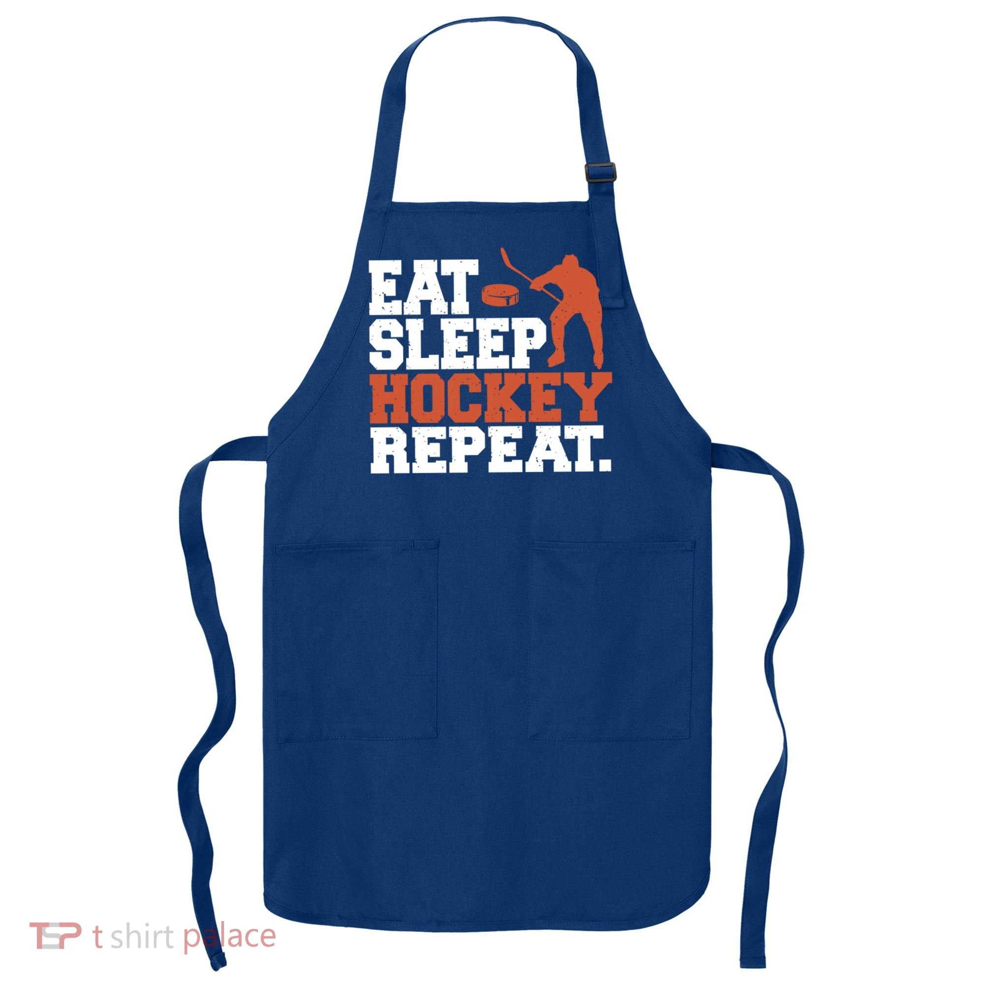 Hockey Gift Retro Eat Sleep Hockey Repeat Gift Apron