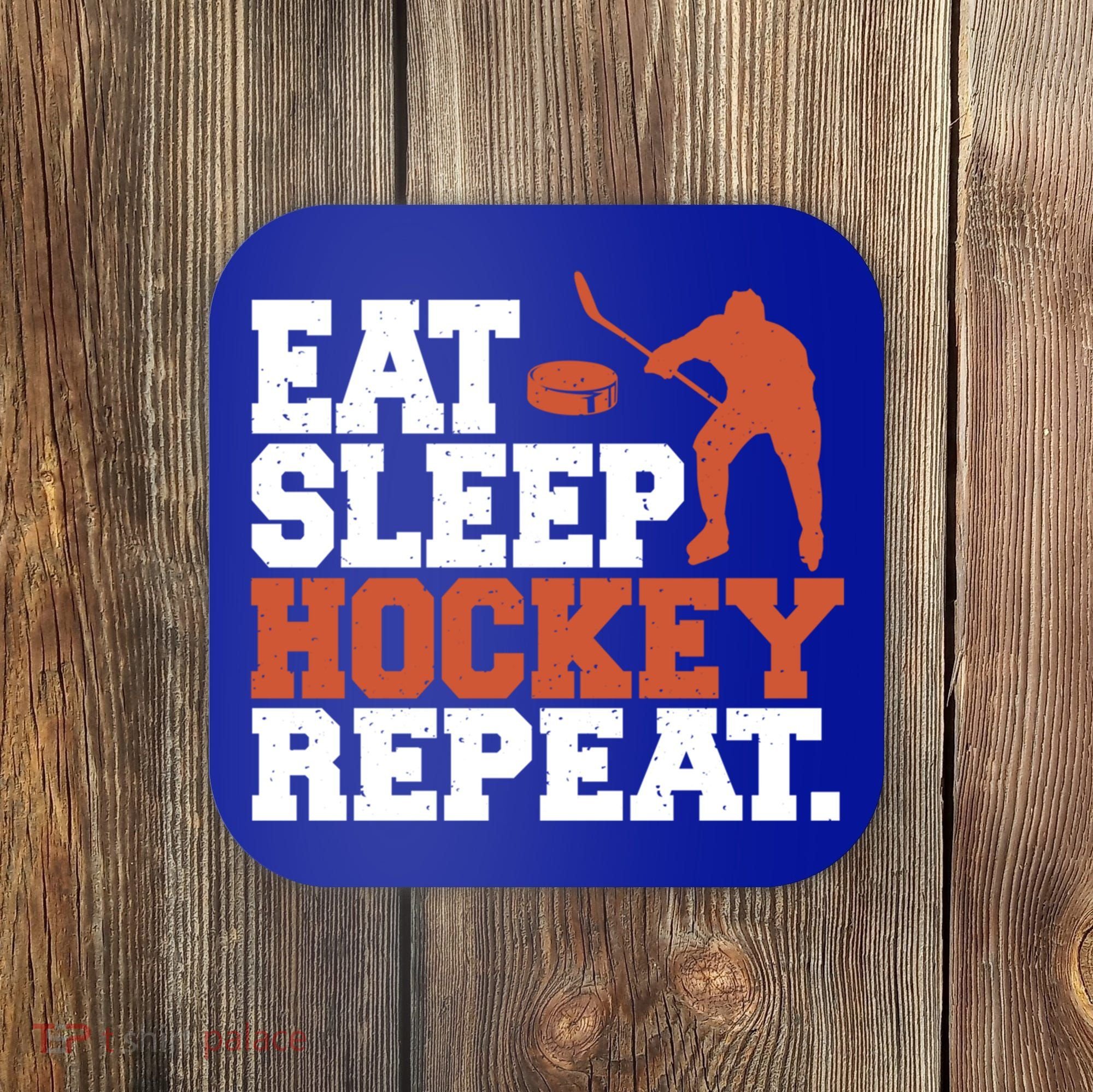 Hockey Gift Retro Eat Sleep Hockey Repeat Gift Coaster