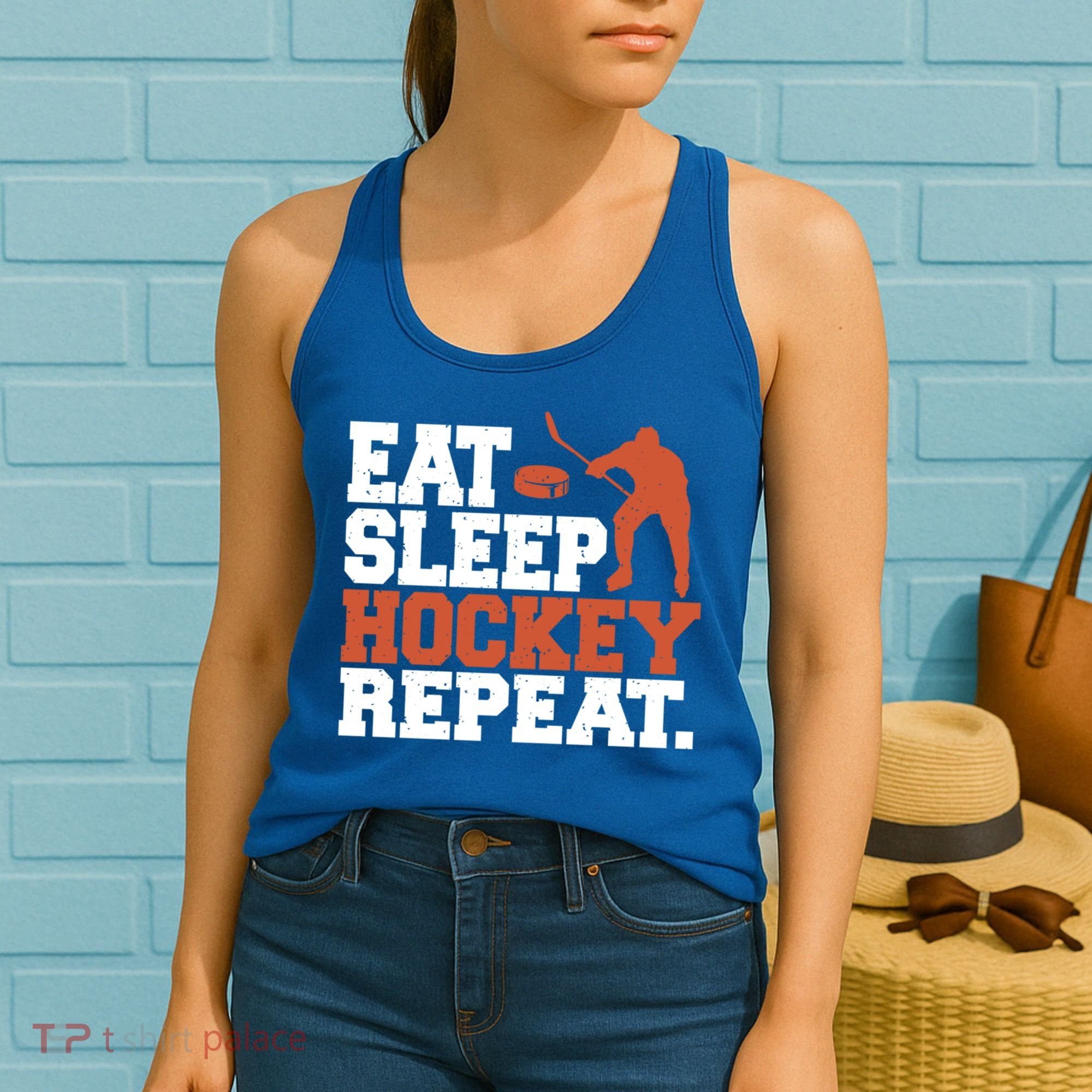 Hockey Gift Retro Eat Sleep Hockey Repeat Gift Women's Tank Top
