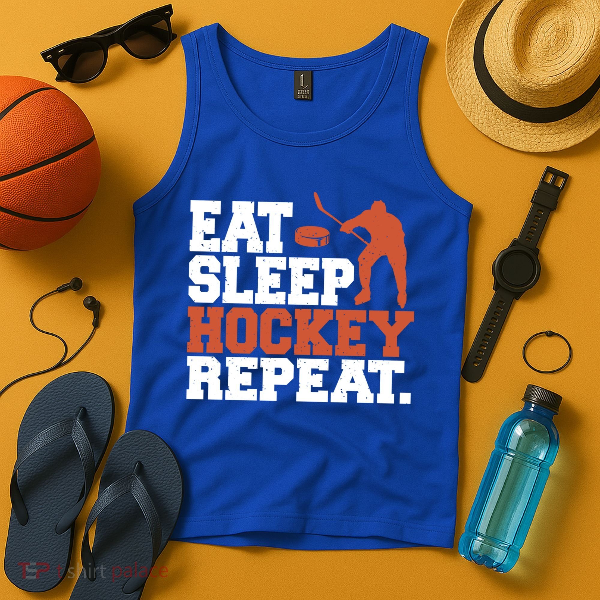 Hockey Gift Retro Eat Sleep Hockey Repeat Gift Tank Top