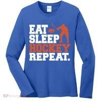 Hockey Gift Retro Eat Sleep Hockey Repeat Gift Women's Long Sleeve Shirt thumb 0