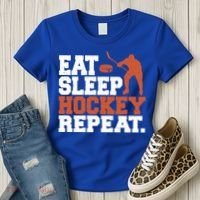 Hockey Gift Retro Eat Sleep Hockey Repeat Gift Women's T-Shirt thumb 3