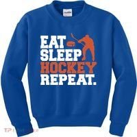 Hockey Gift Retro Eat Sleep Hockey Repeat Gift Kids Sweatshirt thumb 0