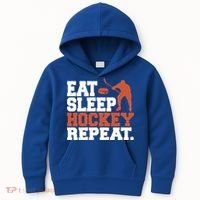 Hockey Gift Retro Eat Sleep Hockey Repeat Gift Kids Hoodie thumb 0
