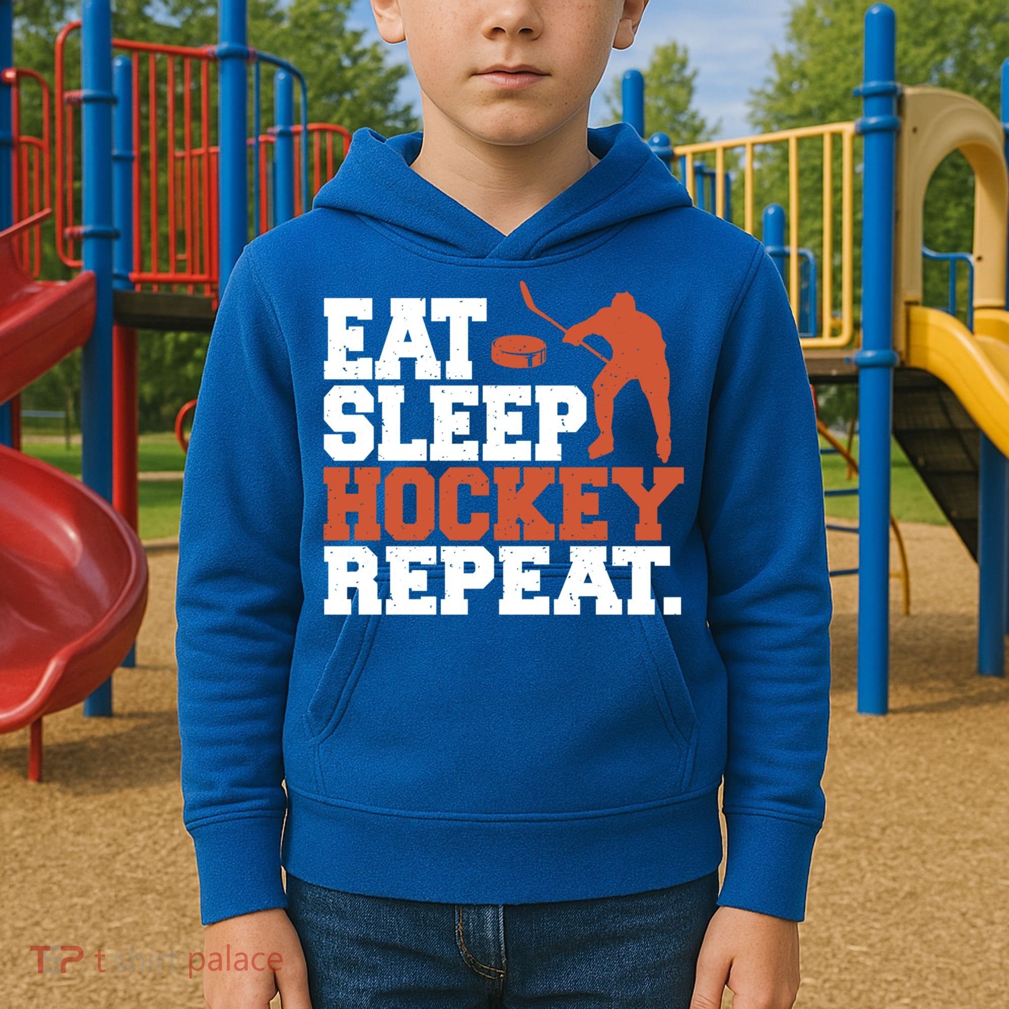 Hockey Gift Retro Eat Sleep Hockey Repeat Gift Kids Hoodie