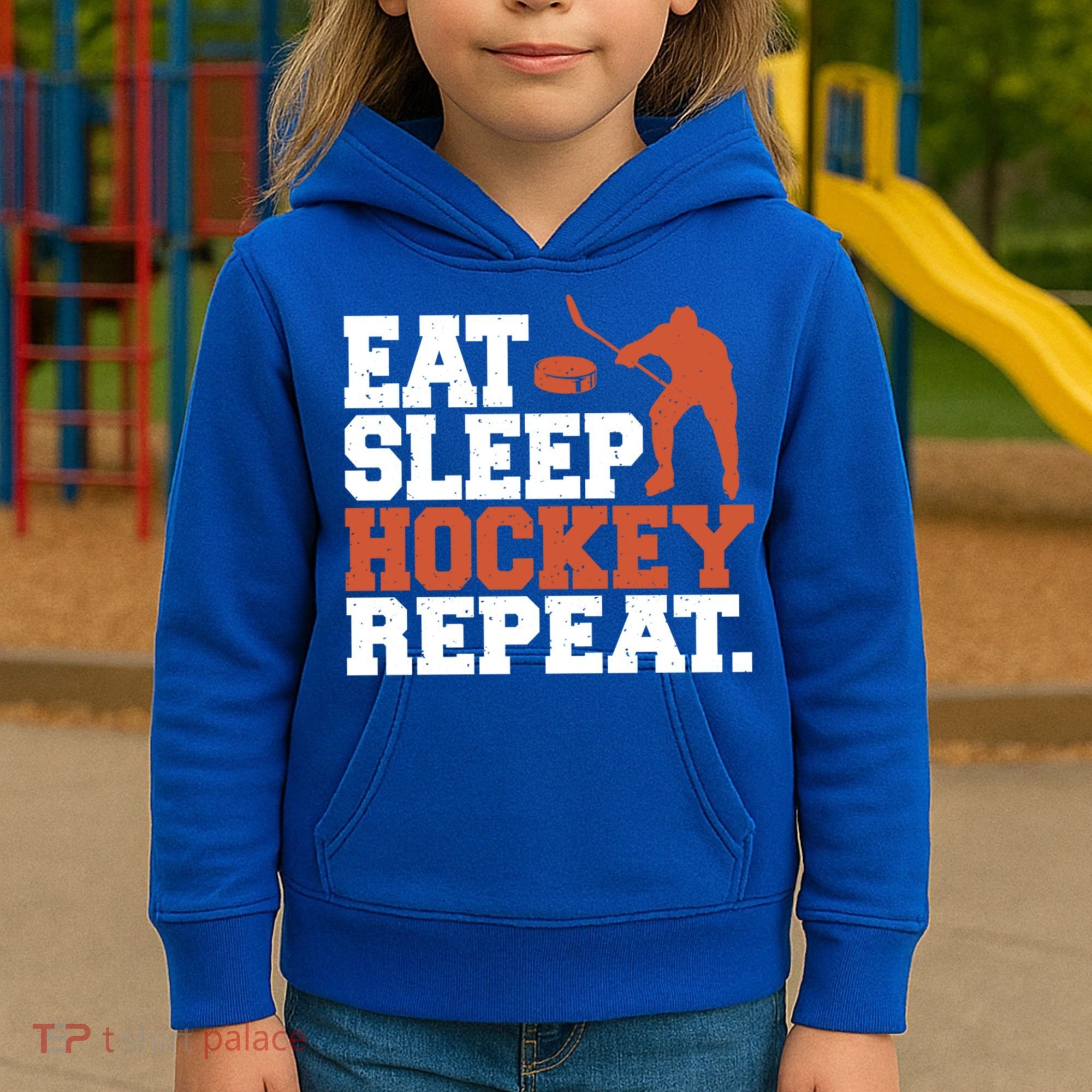 Hockey Gift Retro Eat Sleep Hockey Repeat Gift Kids Hoodie