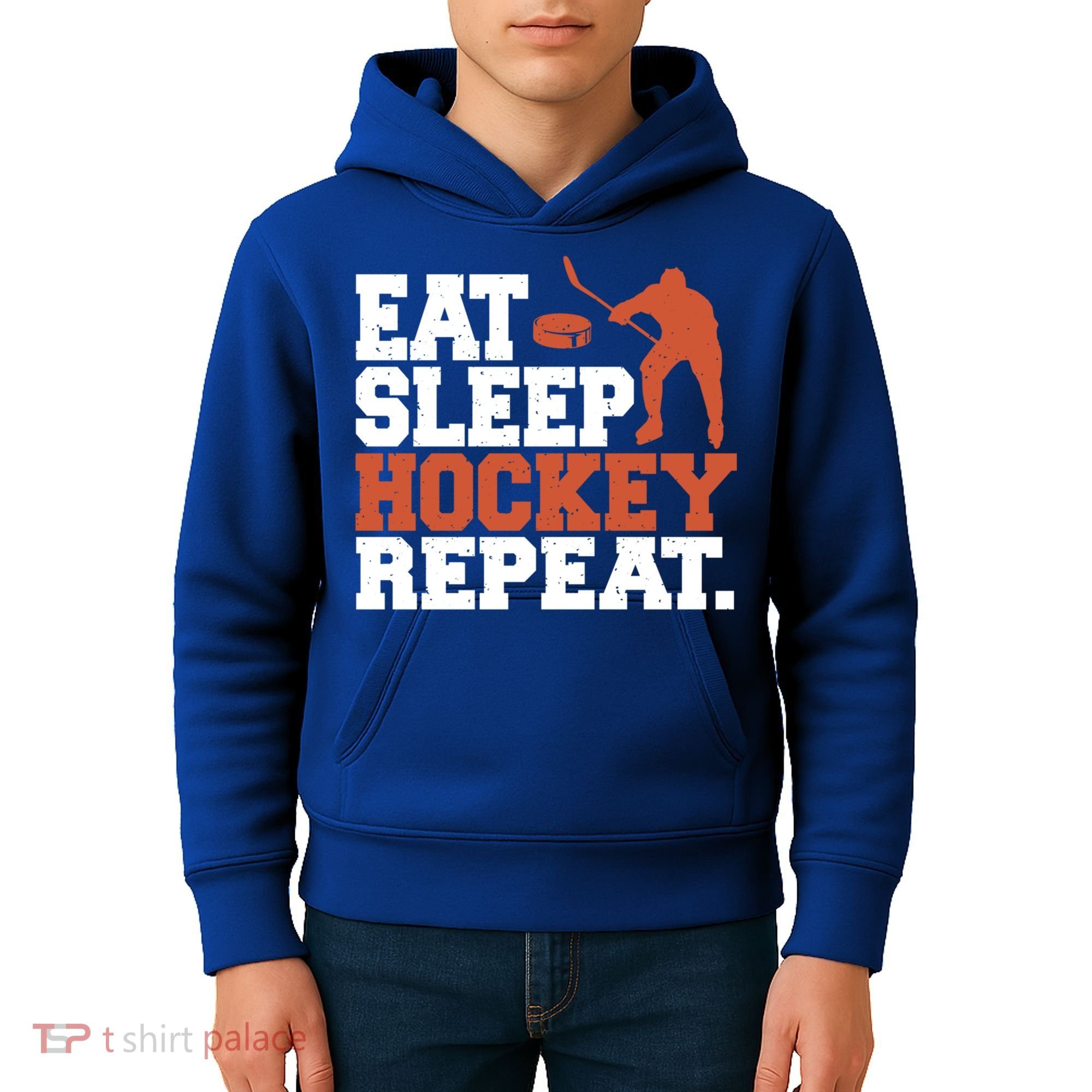Hockey Gift Retro Eat Sleep Hockey Repeat Gift Kids Hoodie