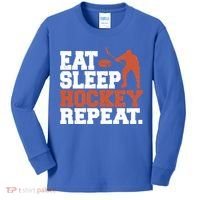 Hockey Gift Retro Eat Sleep Hockey Repeat Gift Kids Long Sleeve Shirt thumb 0