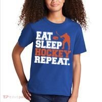Hockey Gift Retro Eat Sleep Hockey Repeat Gift Kids T-Shirt thumb 2