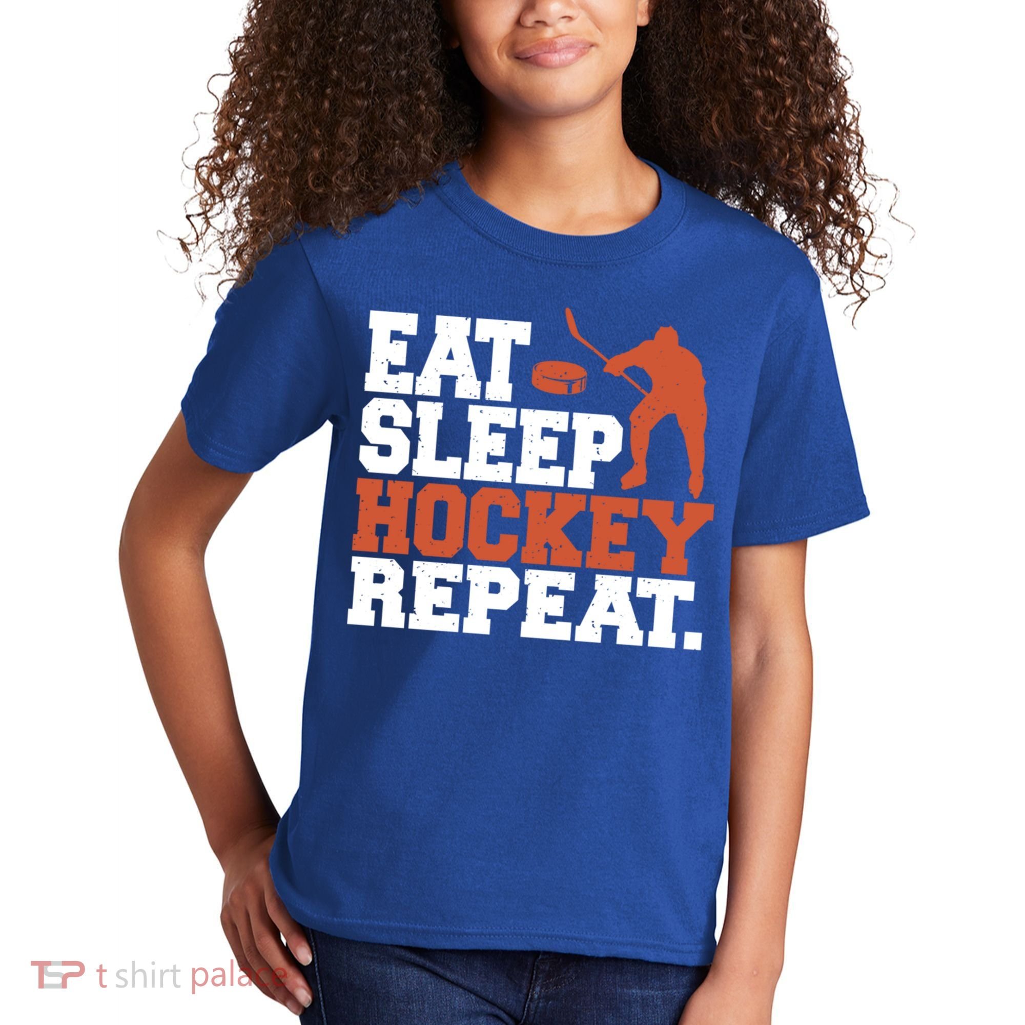 Hockey Gift Retro Eat Sleep Hockey Repeat Gift Kids T-Shirt