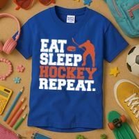Hockey Gift Retro Eat Sleep Hockey Repeat Gift Kids T-Shirt thumb 3