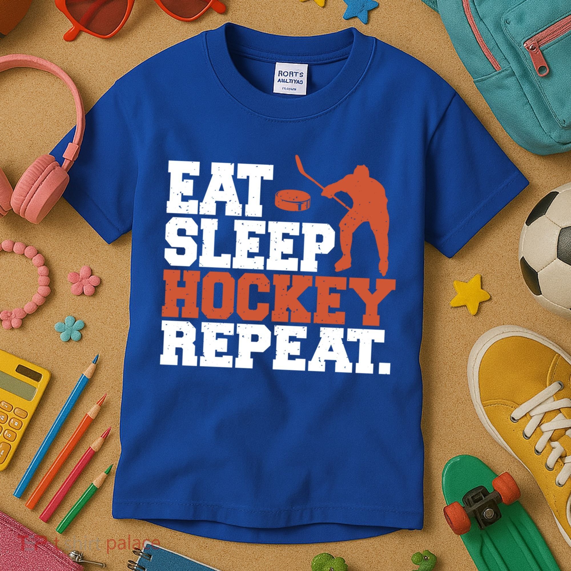 Hockey Gift Retro Eat Sleep Hockey Repeat Gift Kids T-Shirt
