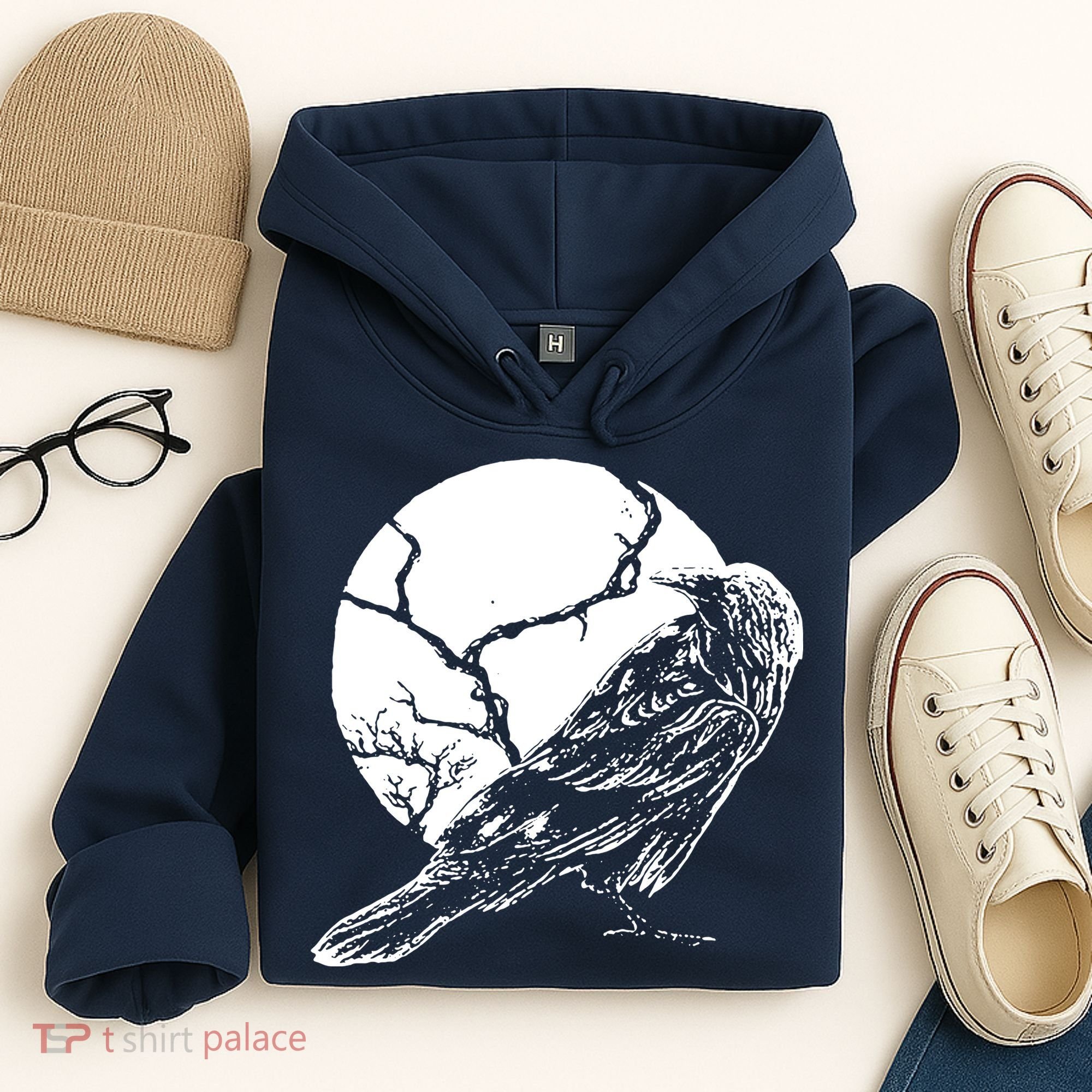 Horror Graphic Raven And Moon Hoodie