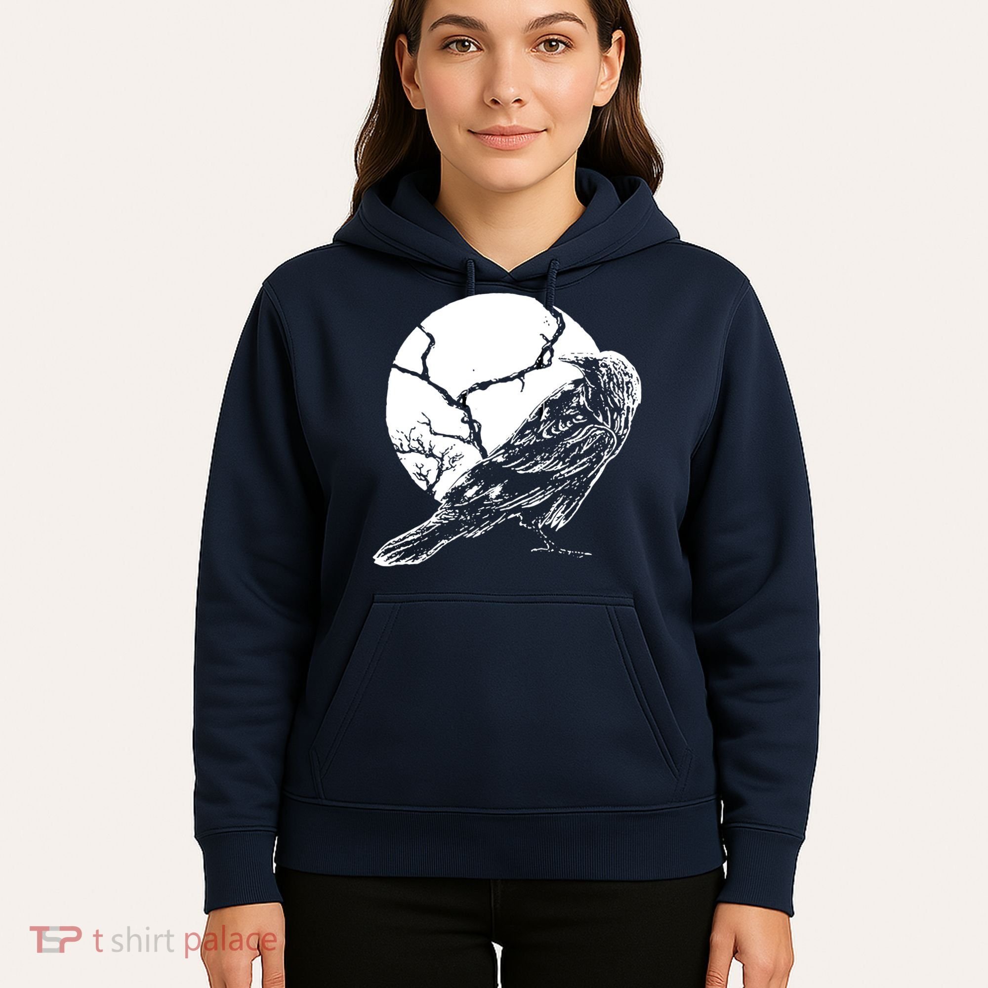 Horror Graphic Raven And Moon Hoodie