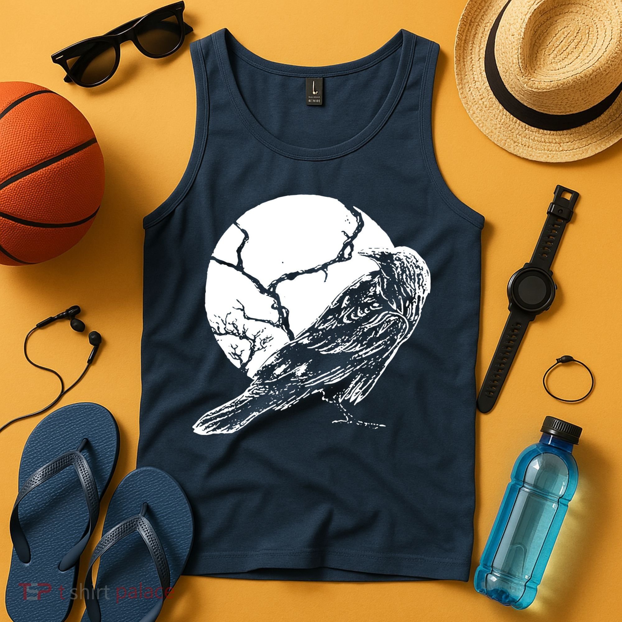 Horror Graphic Raven And Moon Tank Top