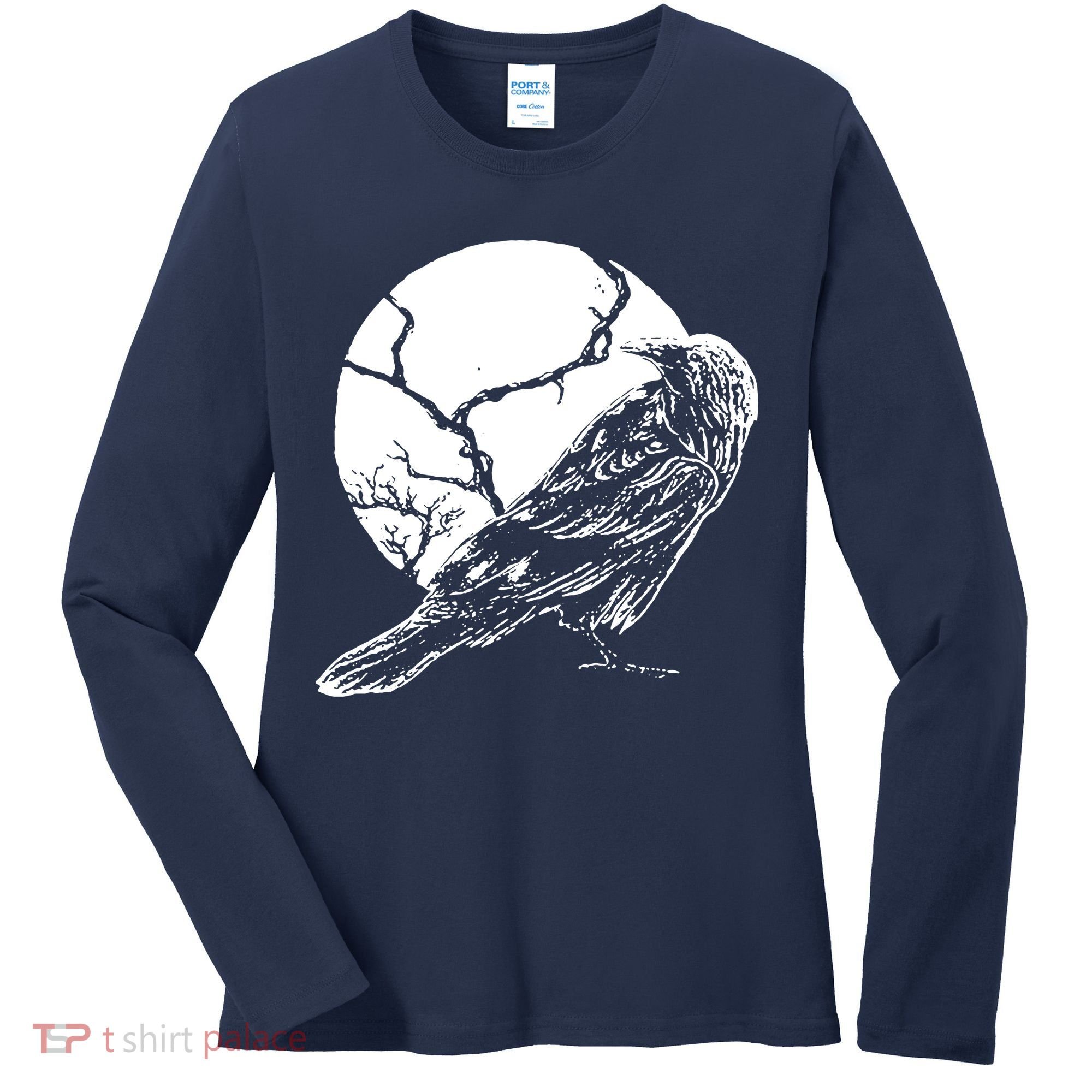 Horror Graphic Raven And Moon Women's Long Sleeve Shirt