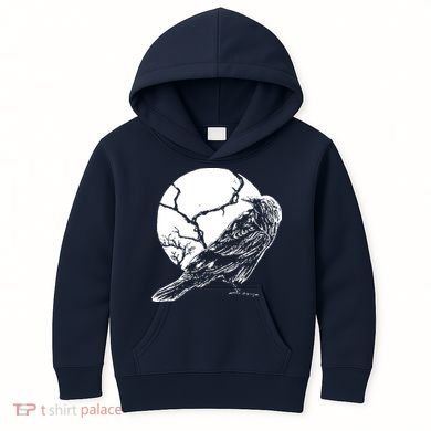 Horror Graphic Raven And Moon Kids Hoodie