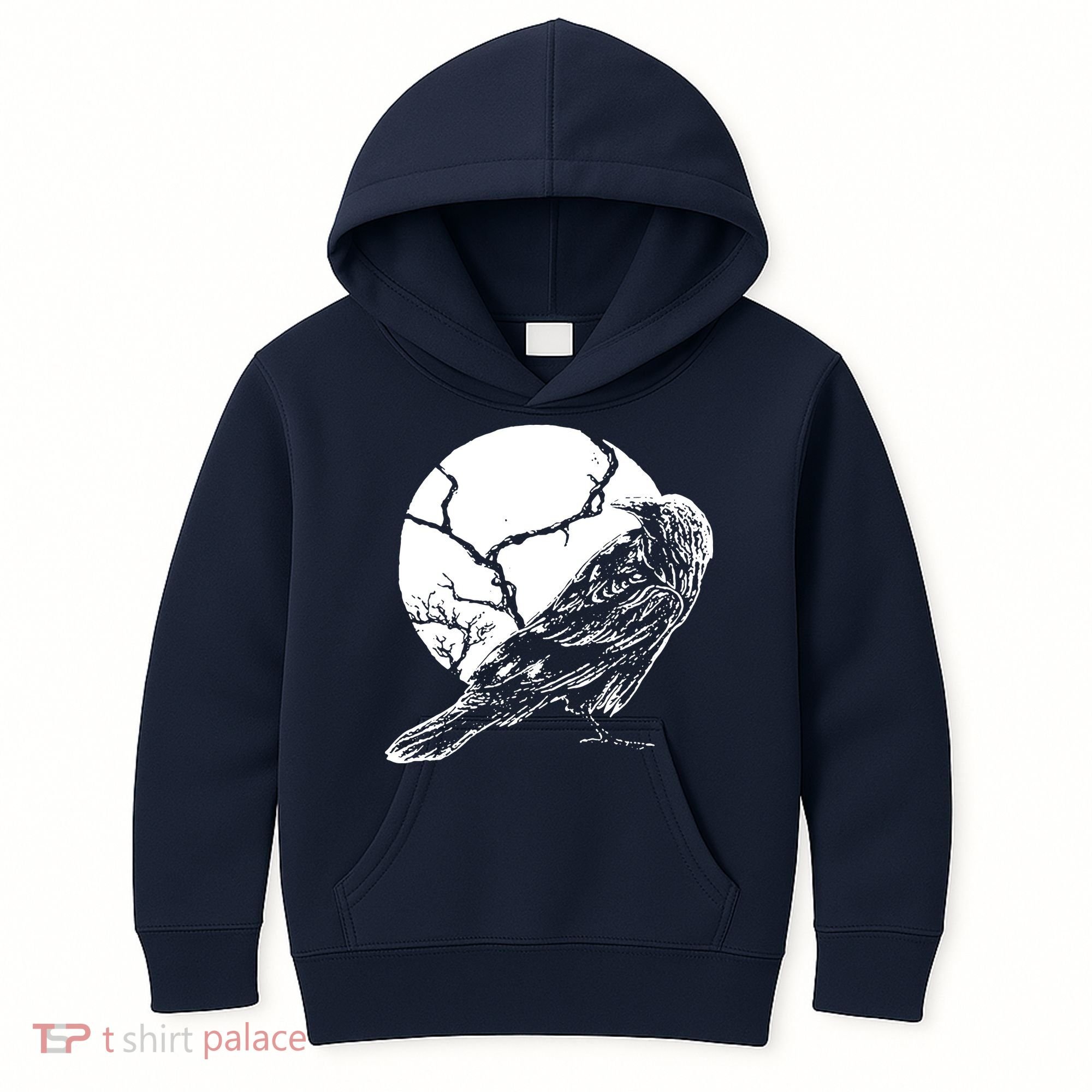 Horror Graphic Raven And Moon Kids Hoodie