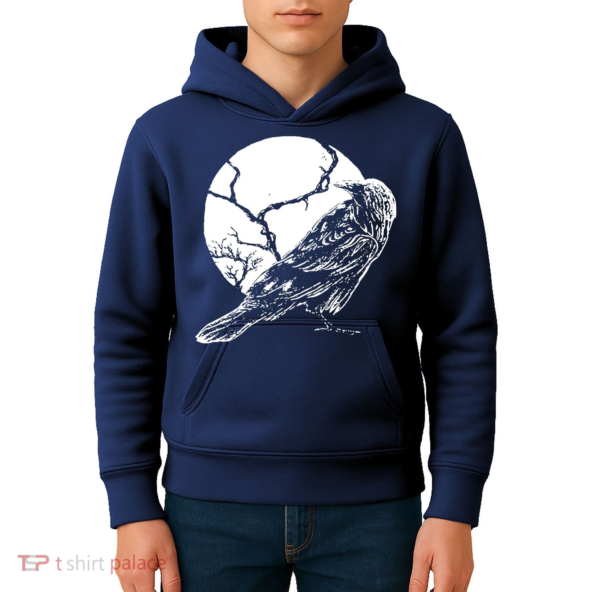 Horror Graphic Raven And Moon Kids Hoodie