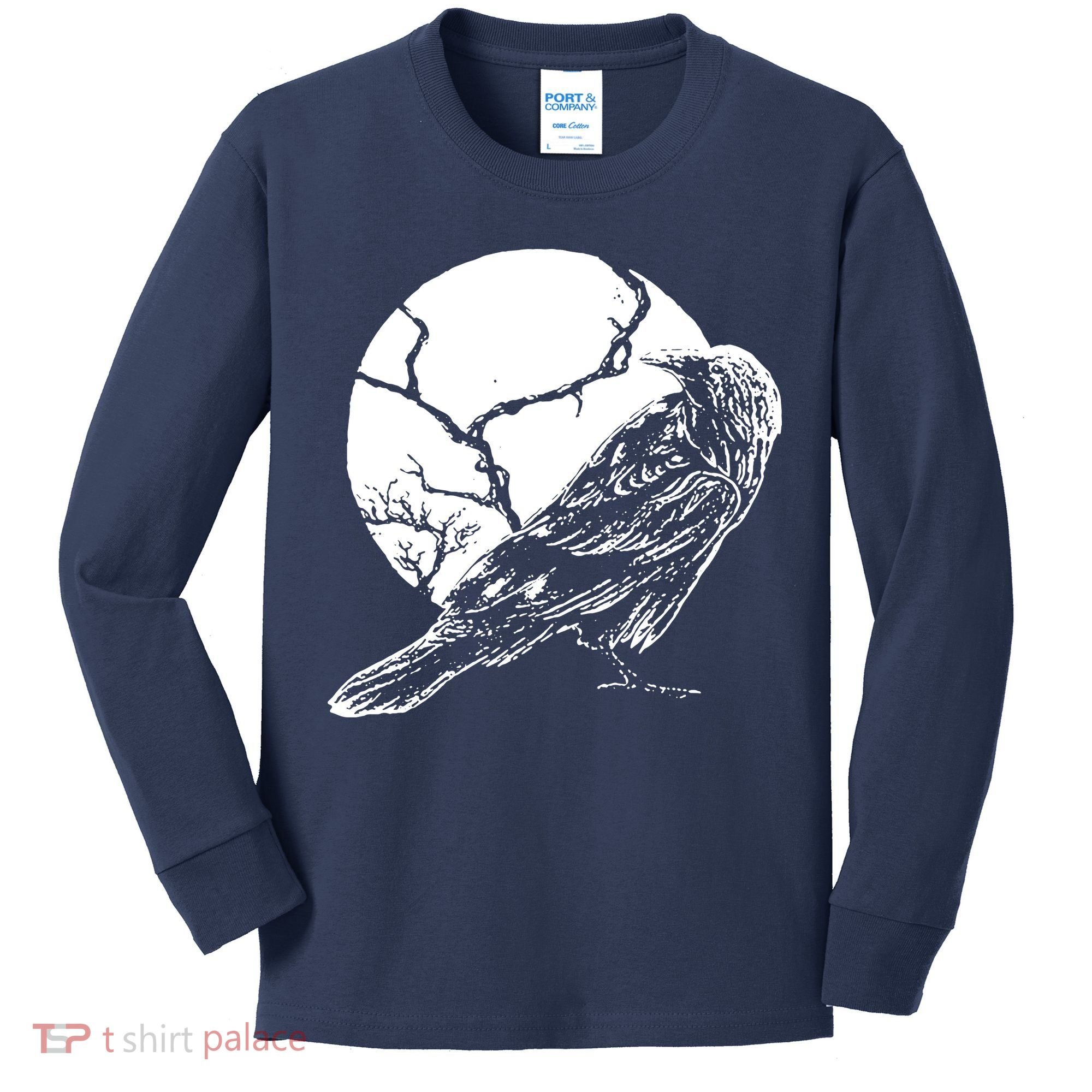Horror Graphic Raven And Moon Kids Long Sleeve Shirt