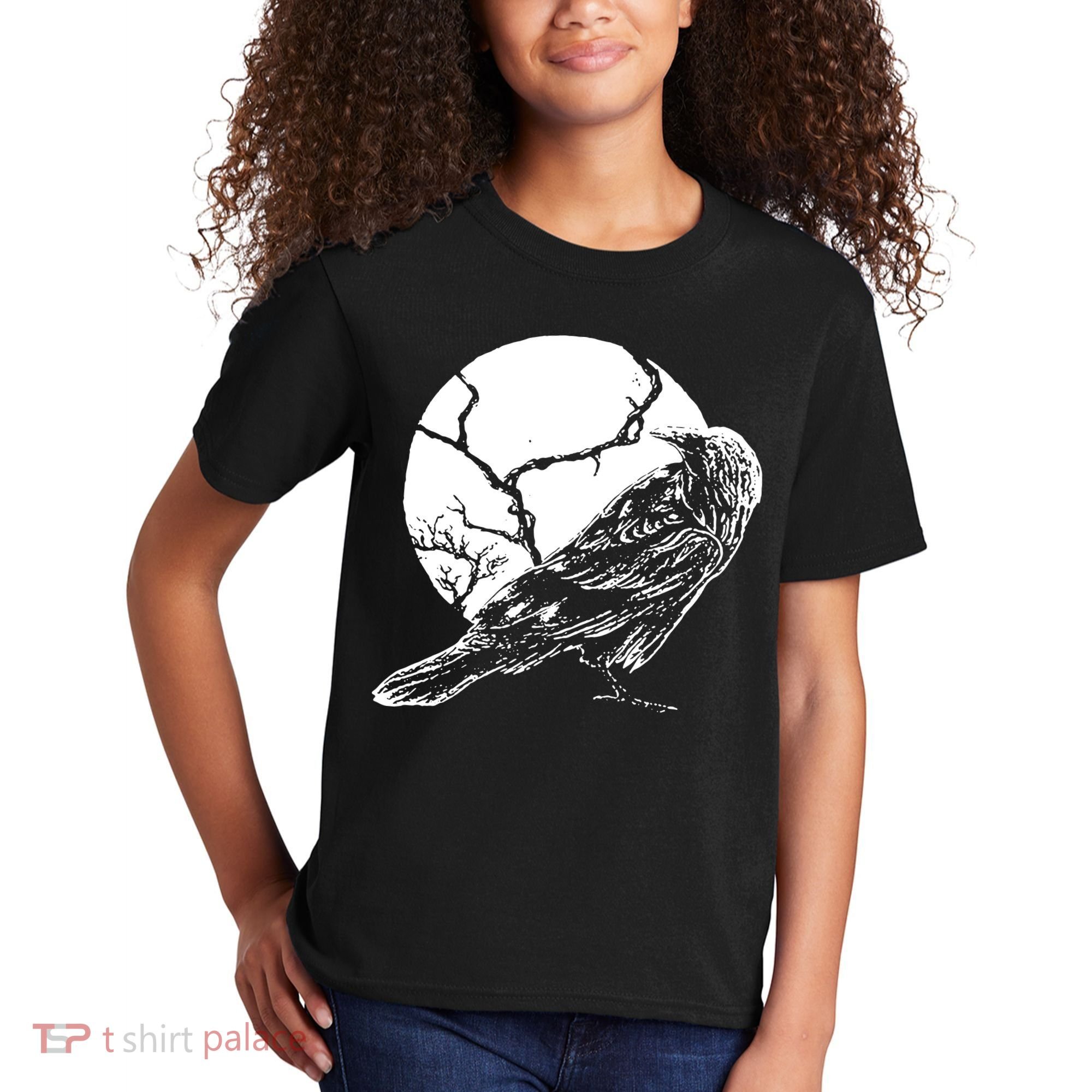 Horror Graphic Raven And Moon Kids T-Shirt