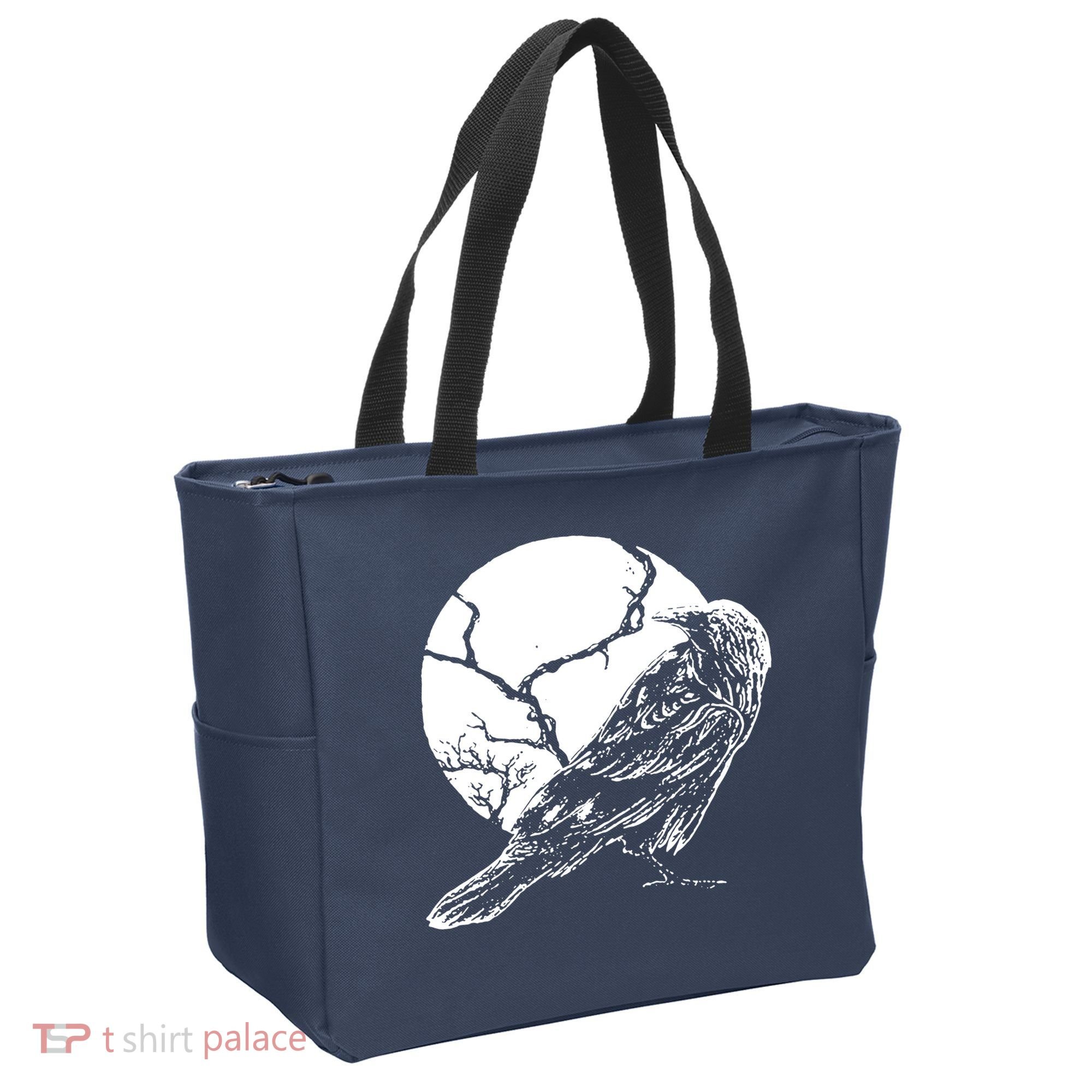 Horror Graphic Raven And Moon Tote Bag