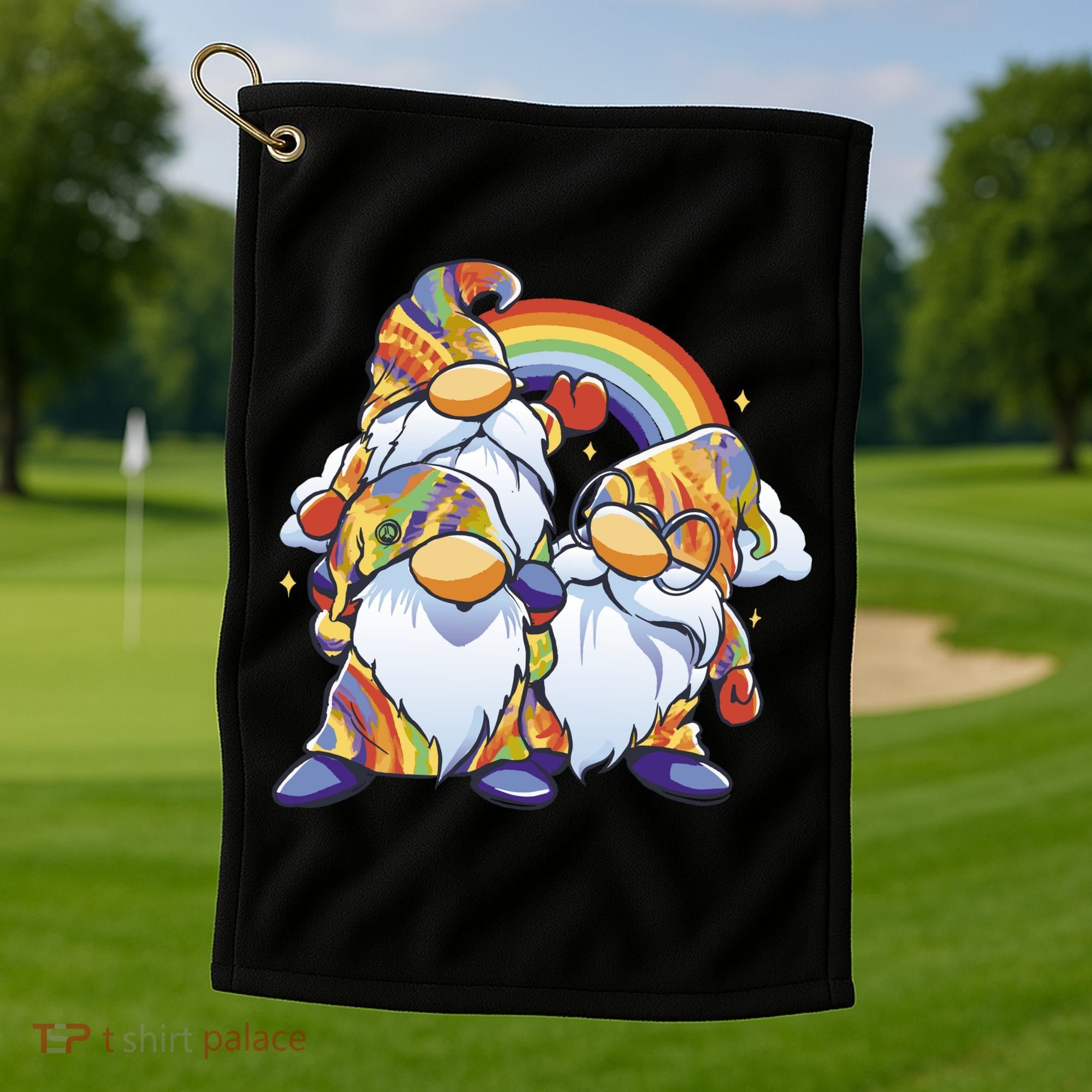 Hippie Gnomes Rainbow Golf Towel