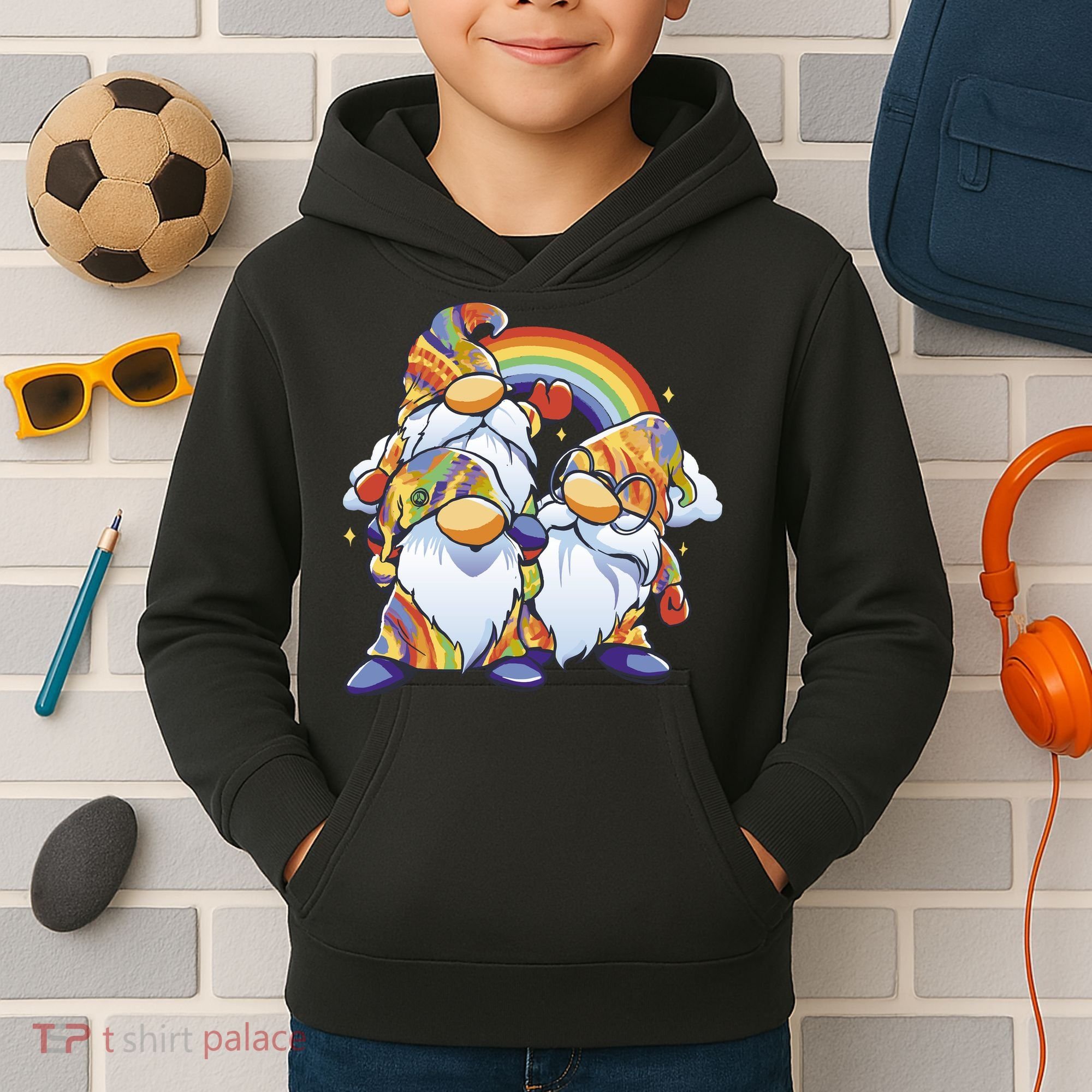 Hippie Gnomes Rainbow Kids Hoodie