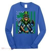 Hockey Goalie St Patricks Day Irish Shamrock American Flag Cool Gift Long Sleeve Shirt thumb 0