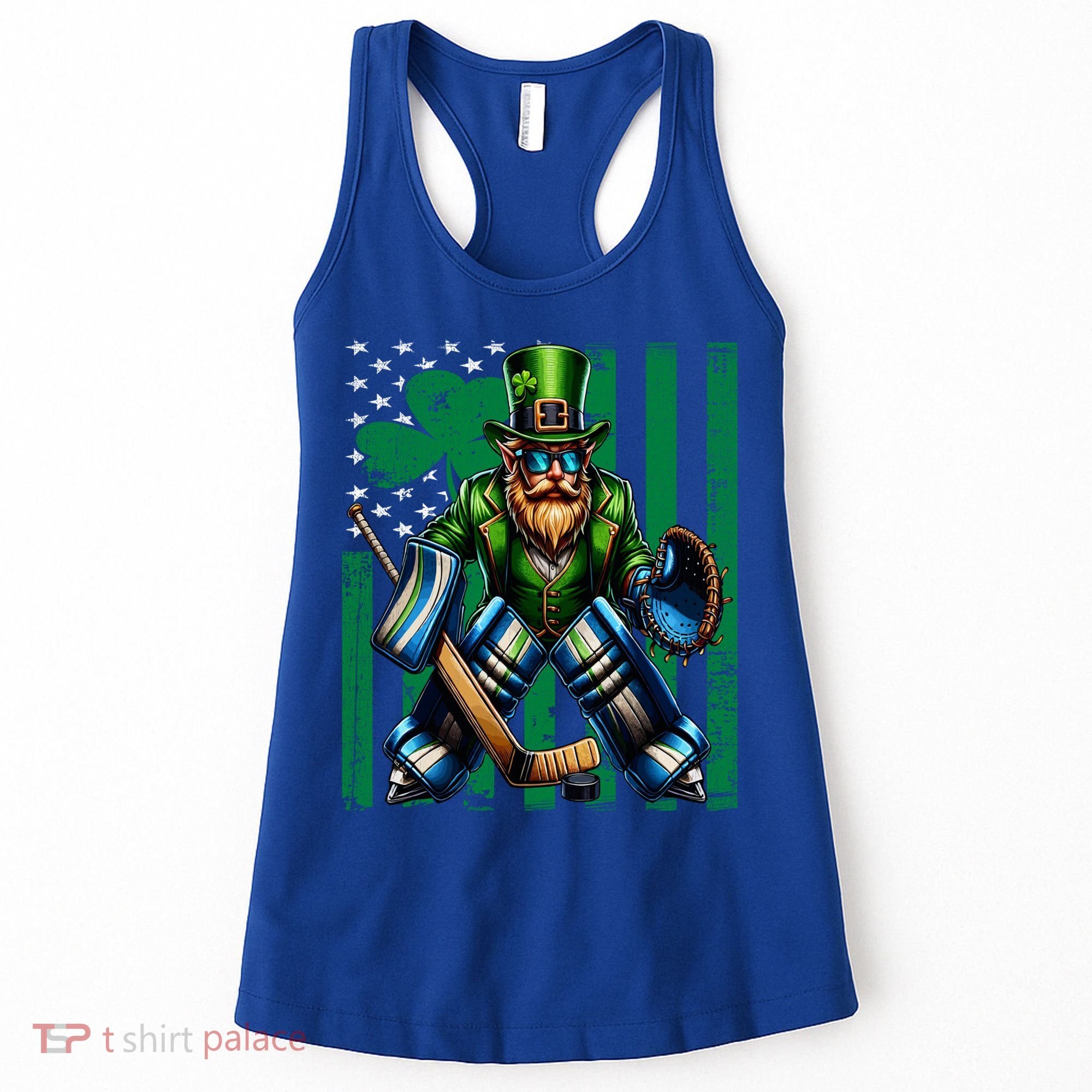 Hockey Goalie St Patricks Day Irish Shamrock American Flag Cool Gift Women's Tank Top