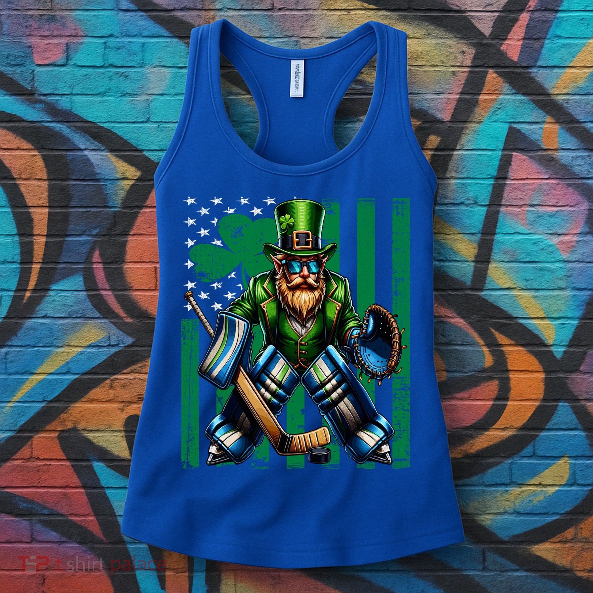Hockey Goalie St Patricks Day Irish Shamrock American Flag Cool Gift Women's Tank Top