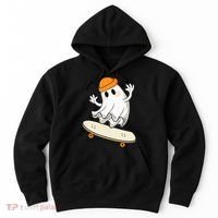 Halloween Ghost Skateboard Halloween Skateboarding Hoodie thumb 0