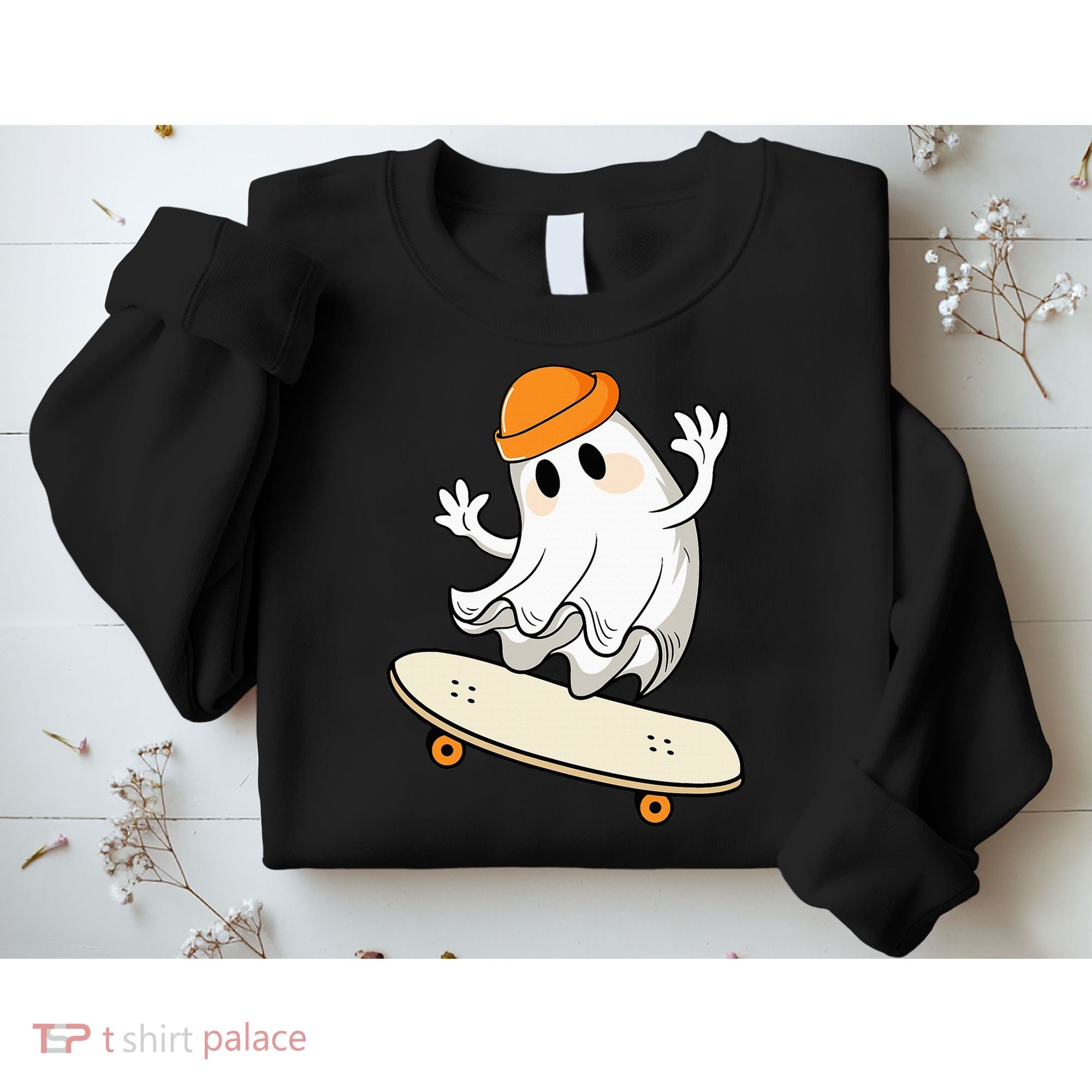 Halloween Ghost Skateboard Halloween Skateboarding Sweatshirt