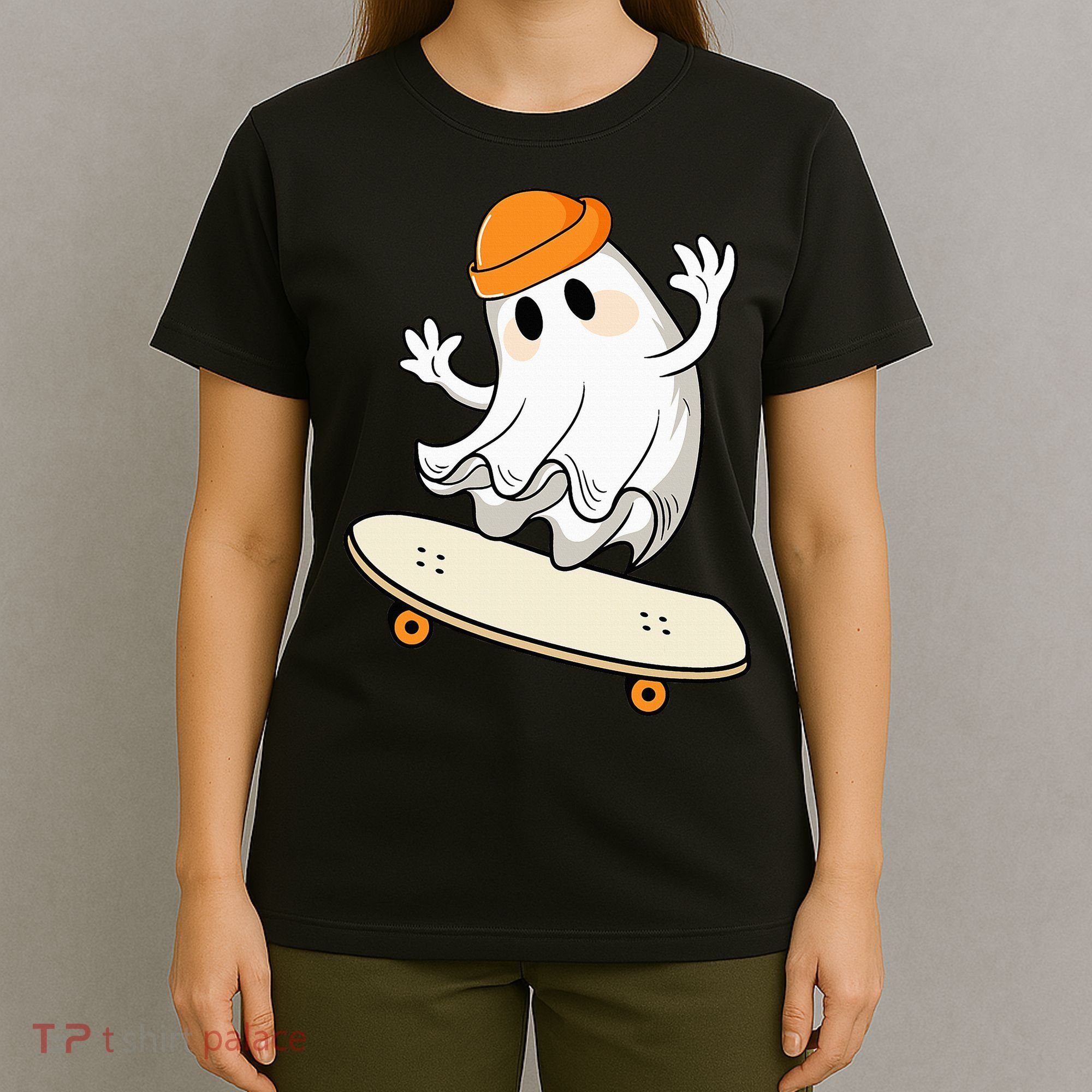 Halloween Ghost Skateboard Halloween Skateboarding T-Shirt