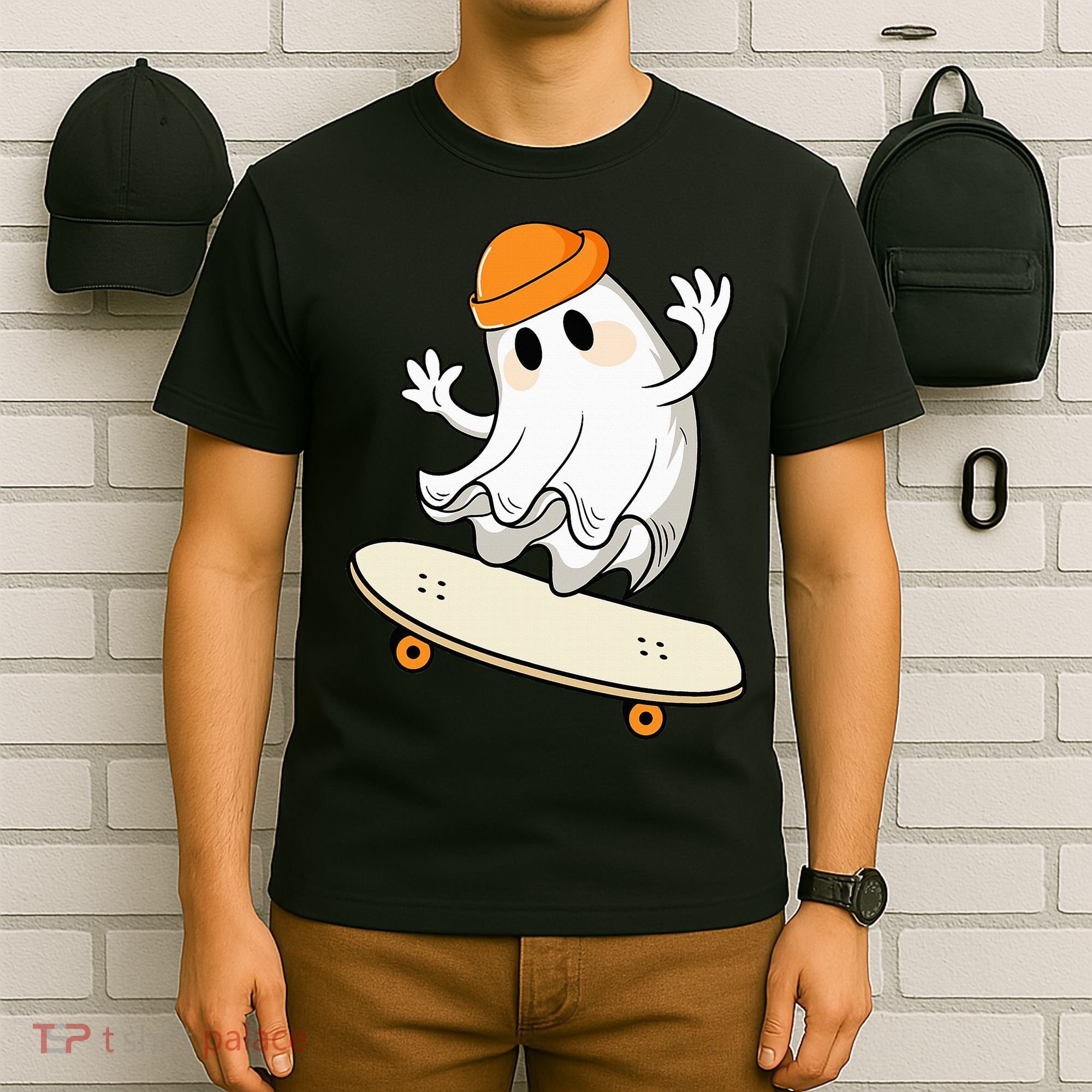 Halloween Ghost Skateboard Halloween Skateboarding T-Shirt