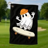 Halloween Ghost Skateboard Halloween Skateboarding Golf Towel thumb 1