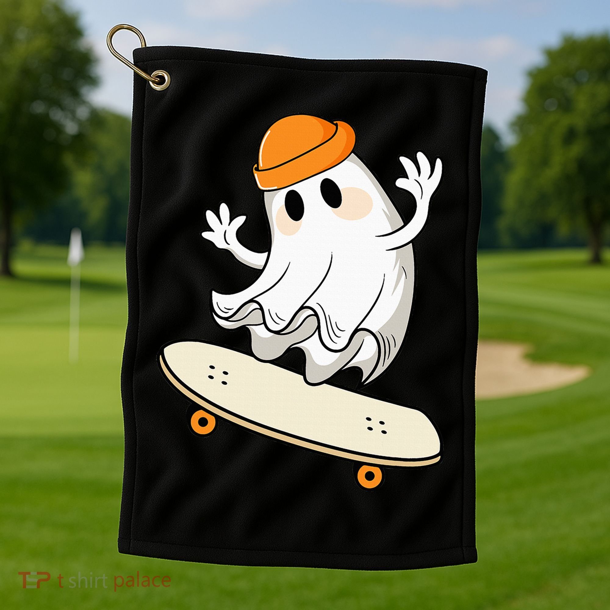 Halloween Ghost Skateboard Halloween Skateboarding Golf Towel