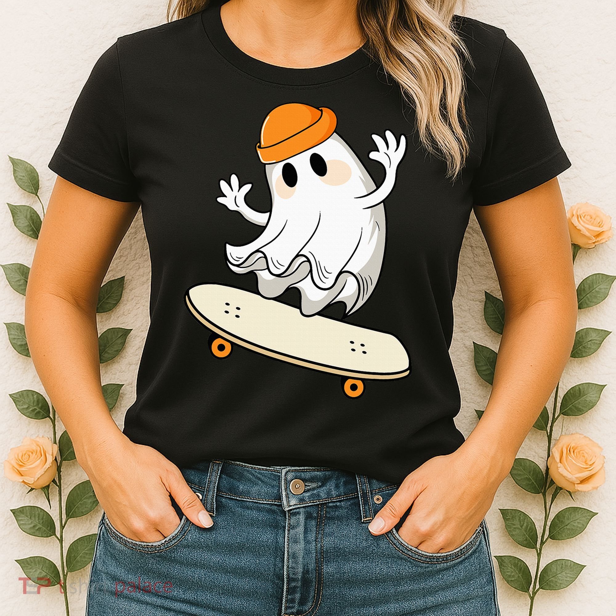 Halloween Ghost Skateboard Halloween Skateboarding Women's T-Shirt