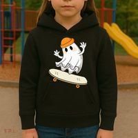 Halloween Ghost Skateboard Halloween Skateboarding Kids Hoodie thumb 3