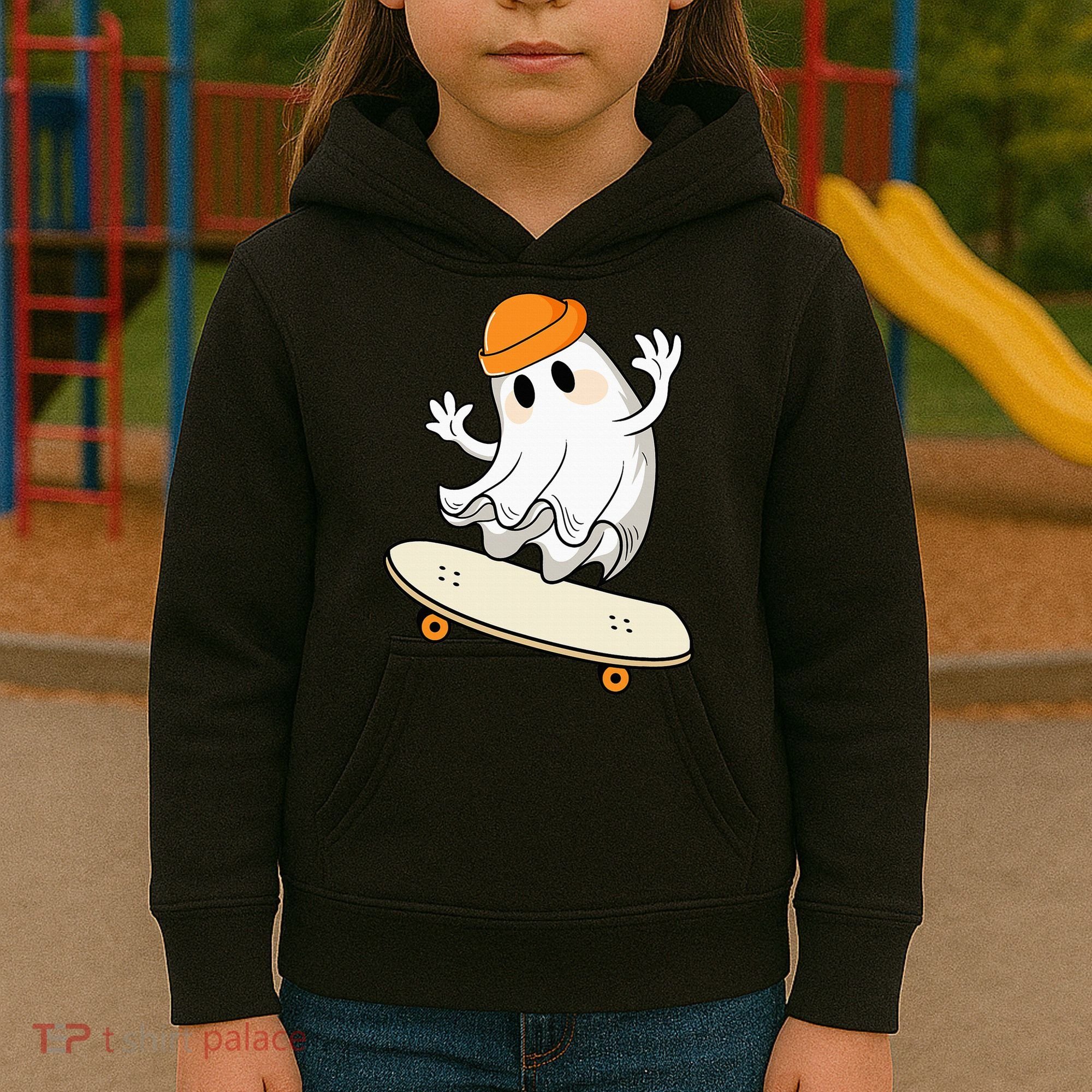 Halloween Ghost Skateboard Halloween Skateboarding Kids Hoodie