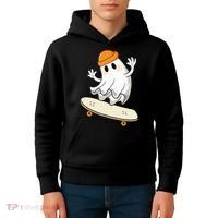Halloween Ghost Skateboard Halloween Skateboarding Kids Hoodie thumb 4