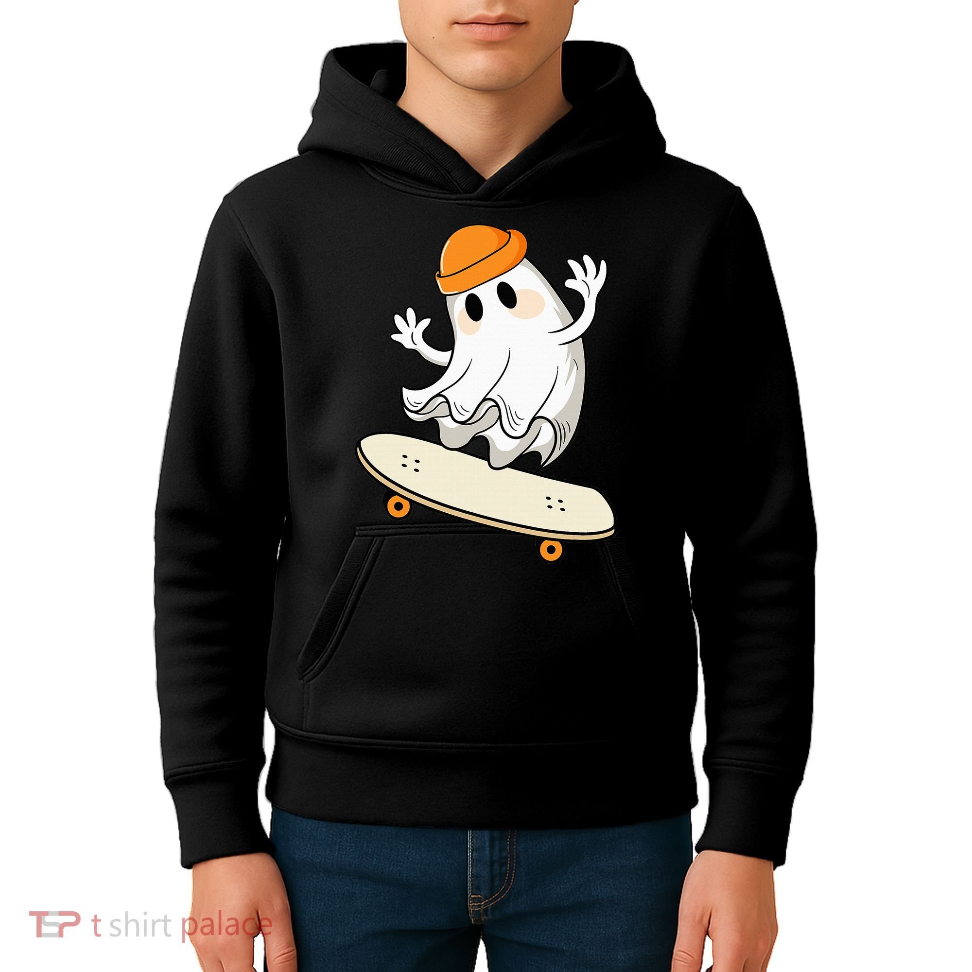 Halloween Ghost Skateboard Halloween Skateboarding Kids Hoodie