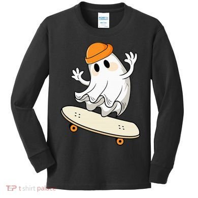 Halloween Ghost Skateboard Halloween Skateboarding Kids Long Sleeve Shirt