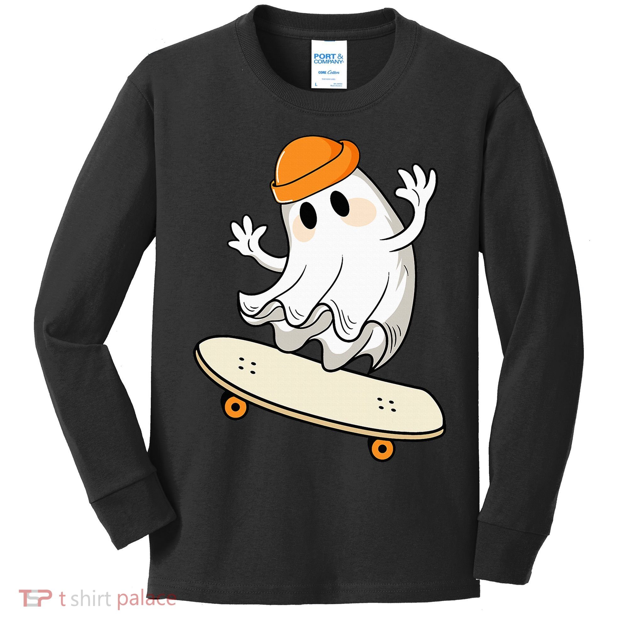 Halloween Ghost Skateboard Halloween Skateboarding Kids Long Sleeve Shirt
