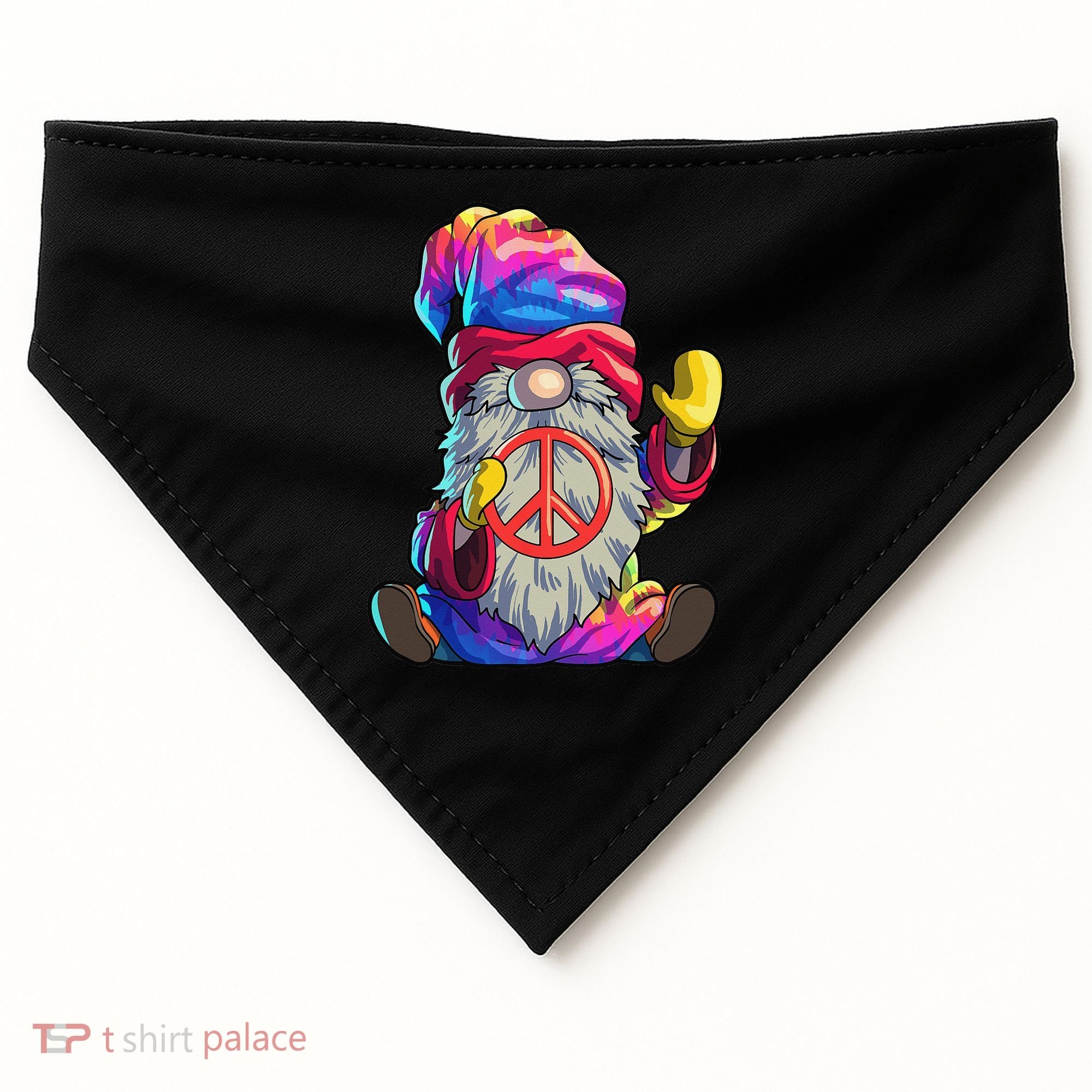 Hippie Gnomes Tie Dye Peace Gnomes USA-Made Doggie Bandana