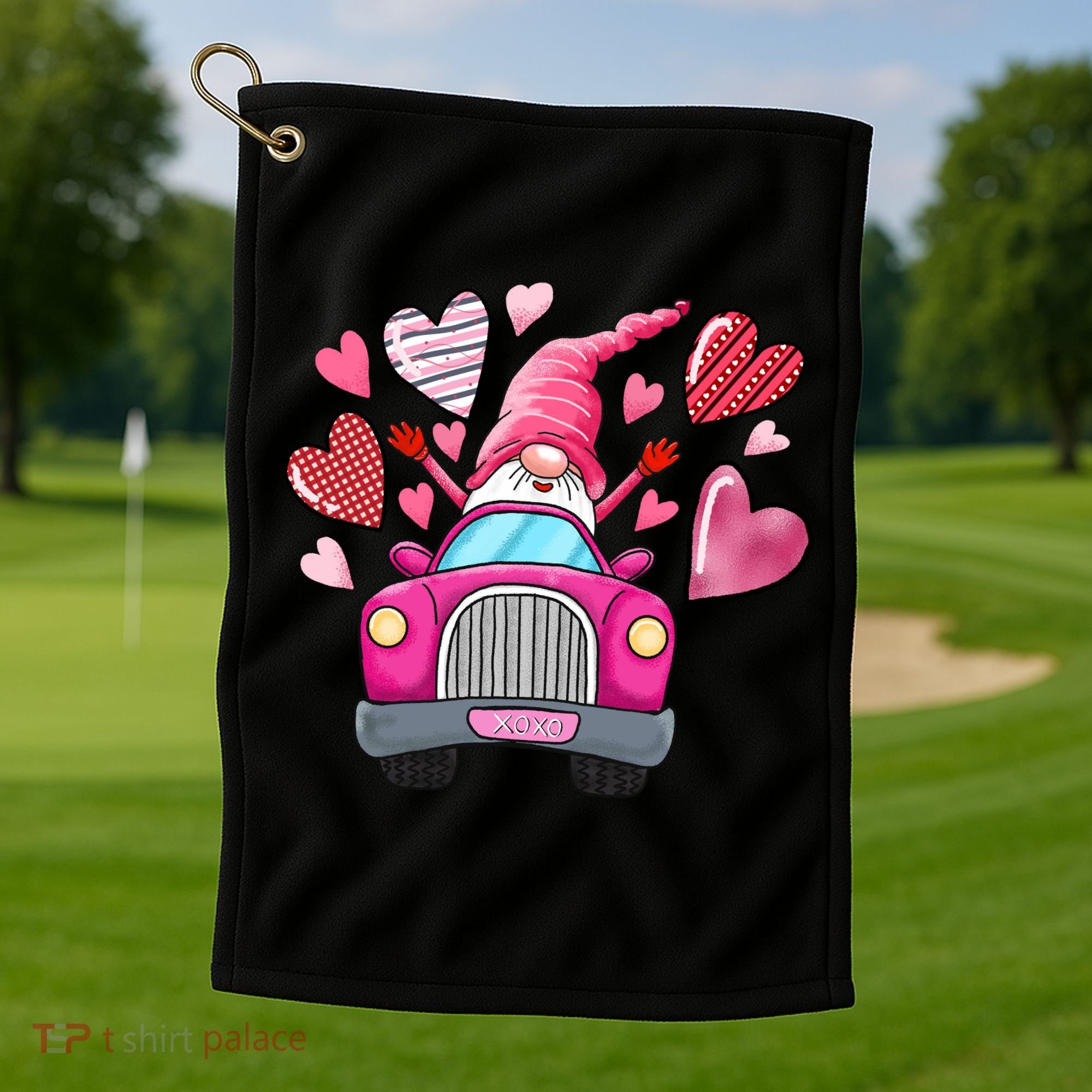 Heart Gnome Xoxo Valentines Day Cute Golf Towel