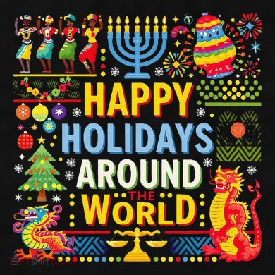 Happy Holidays Around A World Multicultural Celebration Ladies PosiCharge Tri-Blend Wicking Tank