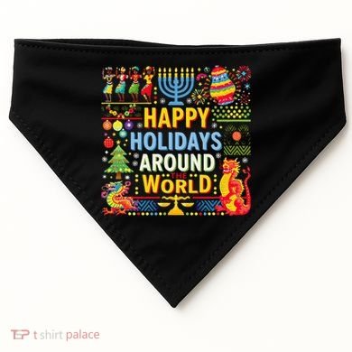 Happy Holidays Around A World Multicultural Celebration USA-Made Doggie Bandana