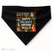 Happy Holidays Around A World Multicultural Celebration USA-Made Doggie Bandana thumb 0